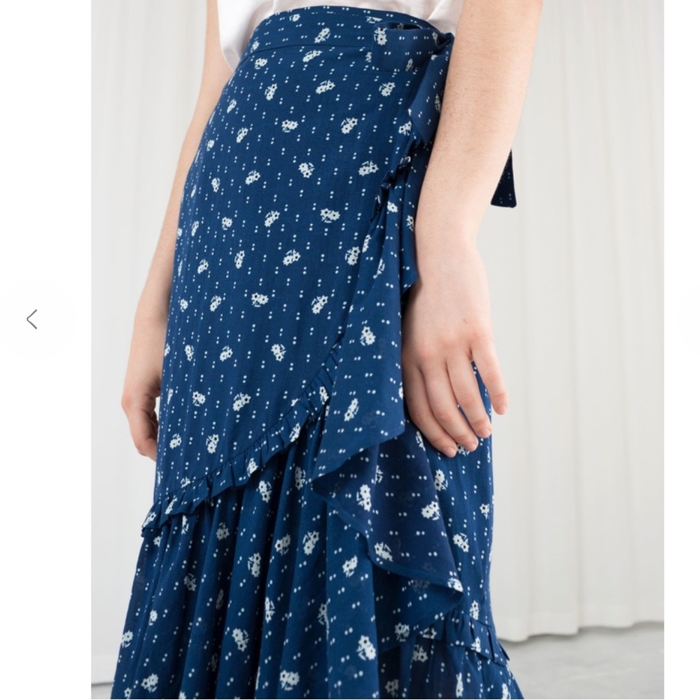 & Other Stories Blue Floral Wrap Midi Skirt